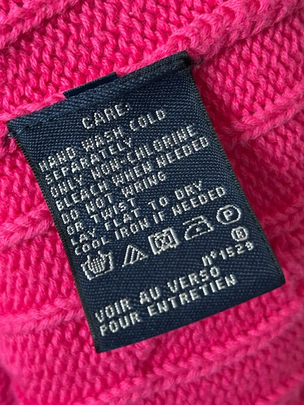 Vintage Ralph Lauren Cable Knit Crew Neck Fisherman Sweater Pink Cotton Large